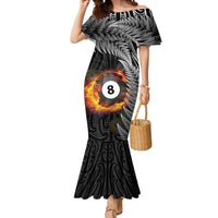 Personalised New Zealand Billiards Mermaid Dress Maori Fern On Fire 8 Ball - Polynesian Pride