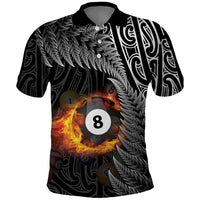 Personalised New Zealand Billiards Polo Shirt Maori Fern On Fire 8 Ball - Polynesian Pride