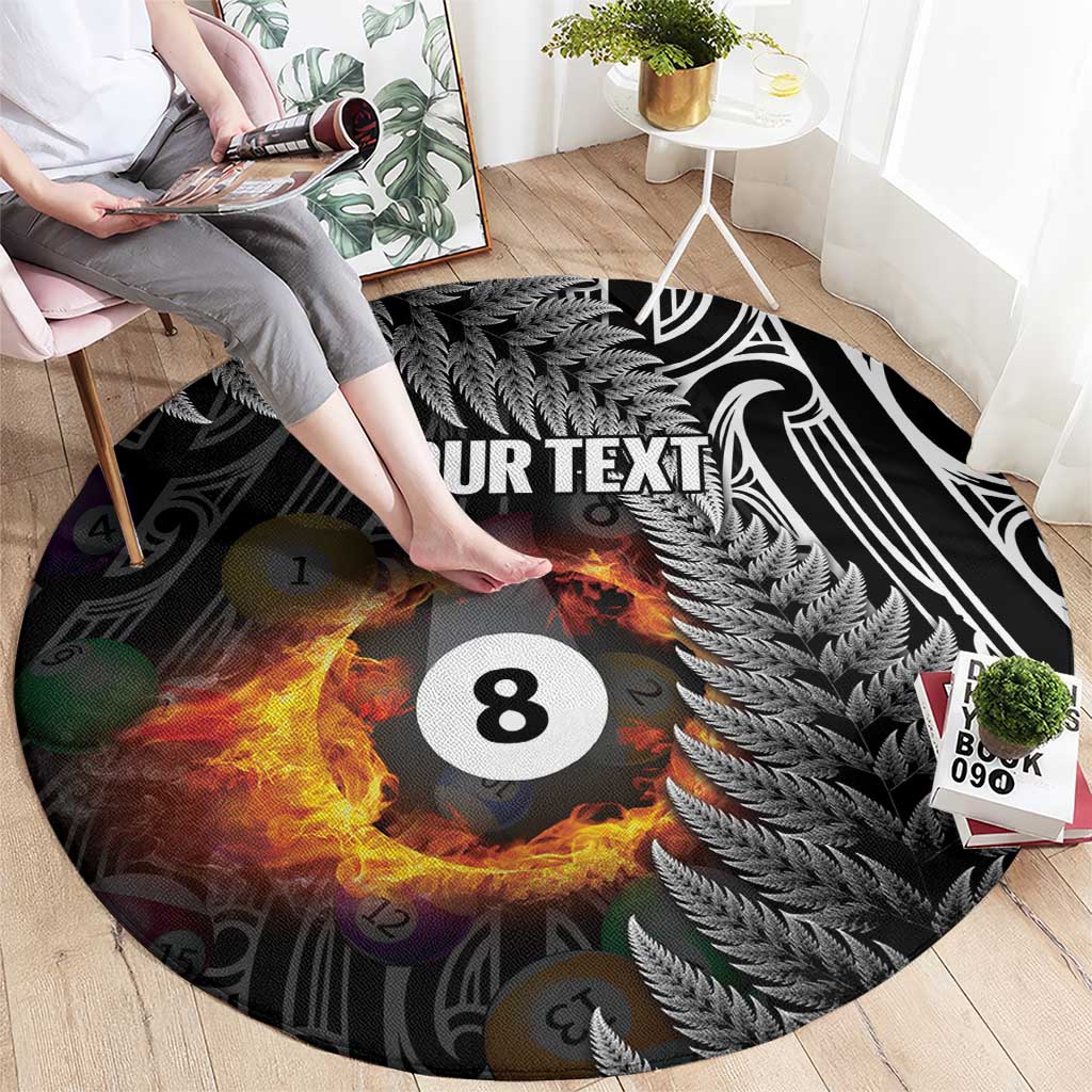 Personalised New Zealand Billiards Round Carpet Maori Fern On Fire 8 Ball - Polynesian Pride