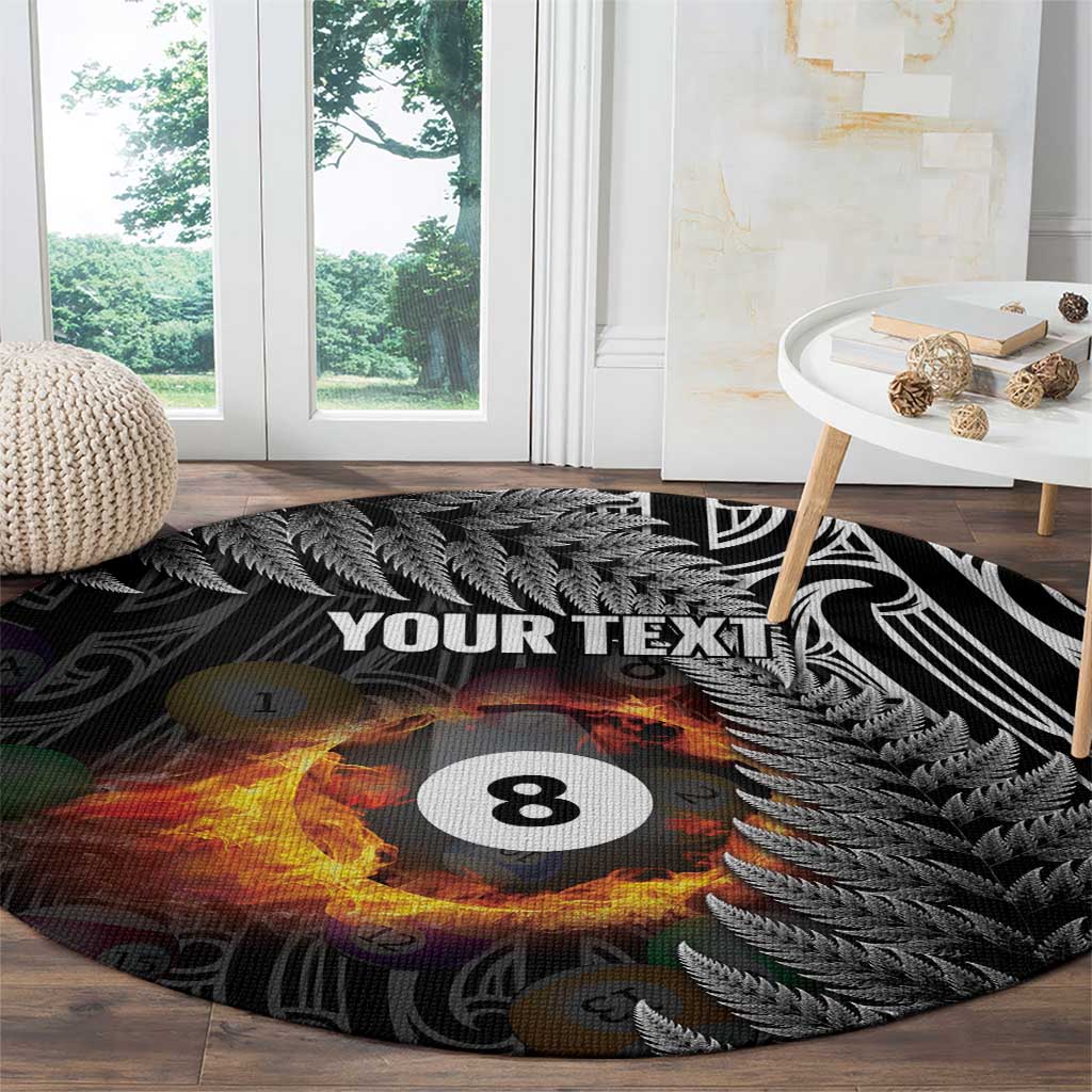 Personalised New Zealand Billiards Round Carpet Maori Fern On Fire 8 Ball - Polynesian Pride
