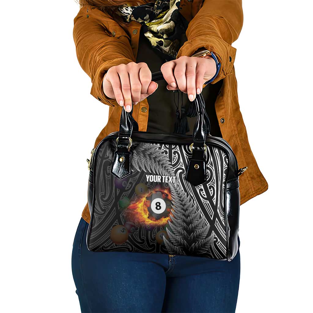 Personalised New Zealand Billiards Shoulder Handbag Maori Fern On Fire 8 Ball LT14 One Size Black - Polynesian Pride