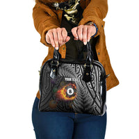 Personalised New Zealand Billiards Shoulder Handbag Maori Fern On Fire 8 Ball LT14 One Size Black - Polynesian Pride