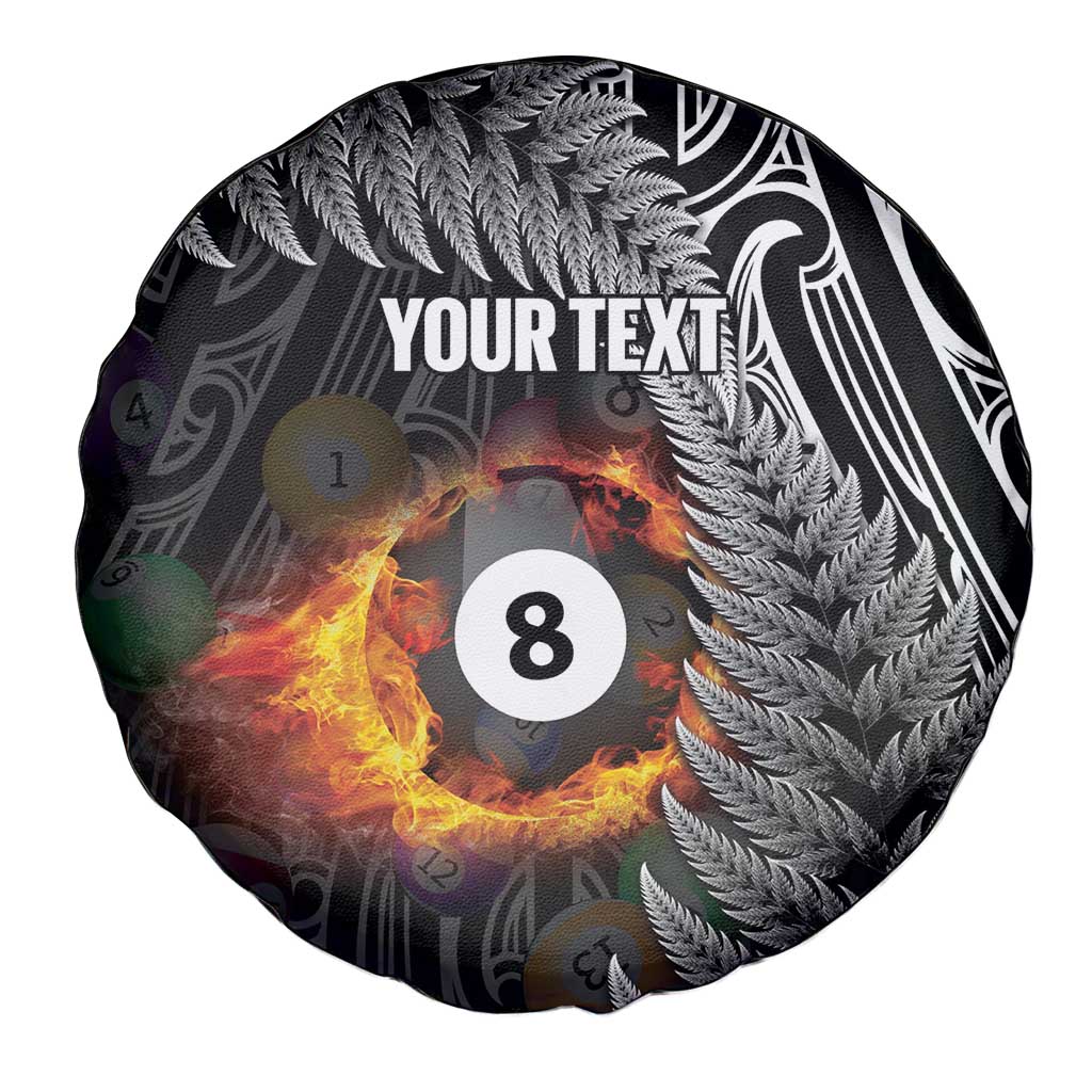 Personalised New Zealand Billiards Spare Tire Cover Maori Fern On Fire 8 Ball - Polynesian Pride