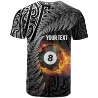 Personalised New Zealand Billiards T Shirt Maori Fern On Fire 8 Ball - Polynesian Pride