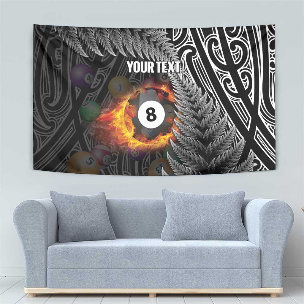 Personalised New Zealand Billiards Tapestry Maori Fern On Fire 8 Ball - Polynesian Pride