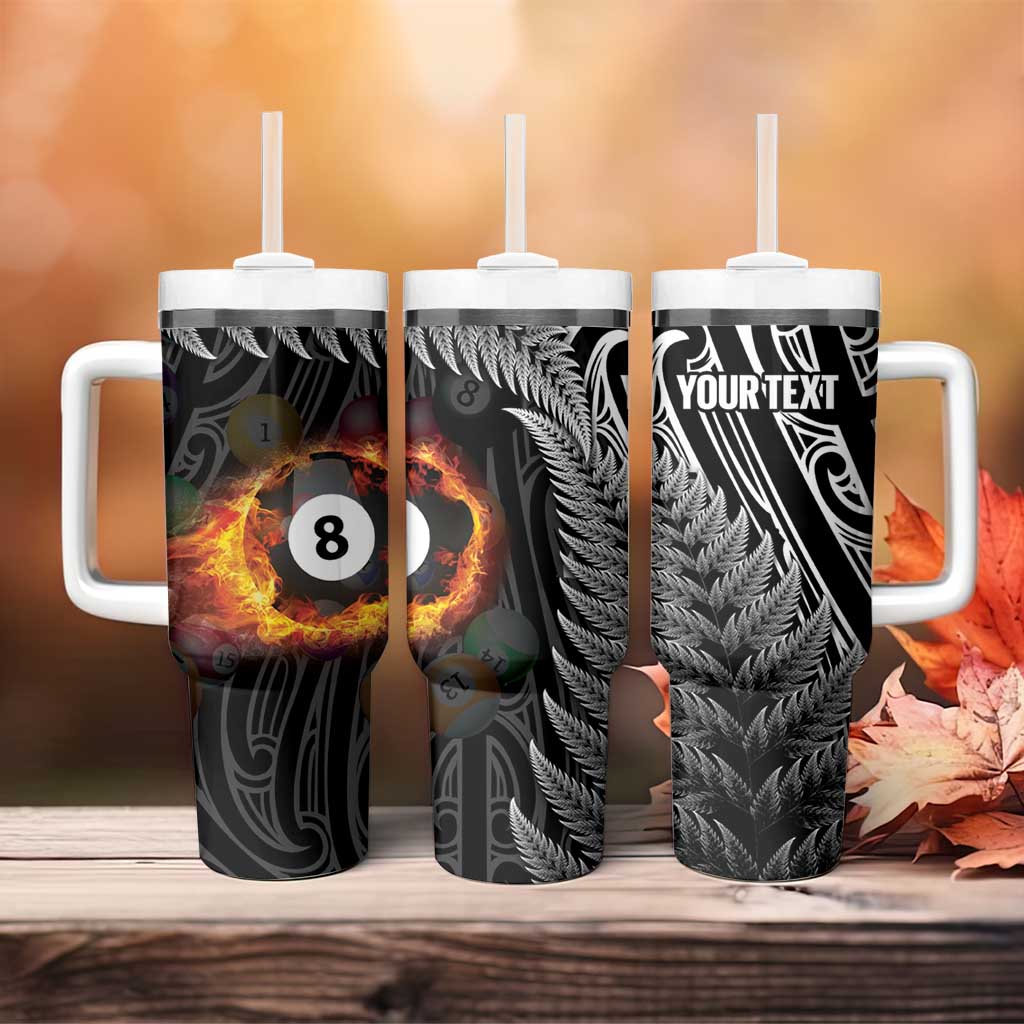 Personalised New Zealand Billiards Tumbler With Handle Maori Fern On Fire 8 Ball - Polynesian Pride