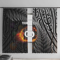 Personalised New Zealand Billiards Window Curtain Maori Fern On Fire 8 Ball LT14 With Hooks Black - Polynesian Pride