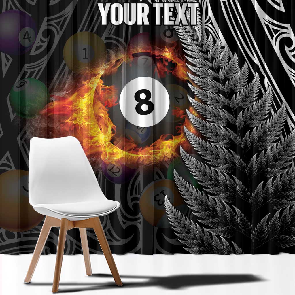Personalised New Zealand Billiards Window Curtain Maori Fern On Fire 8 Ball LT14 - Polynesian Pride
