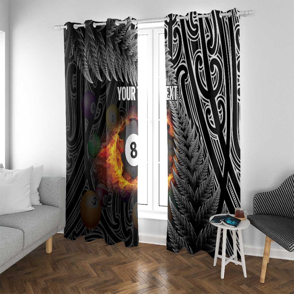 Personalised New Zealand Billiards Window Curtain Maori Fern On Fire 8 Ball LT14 With Grommets Black - Polynesian Pride