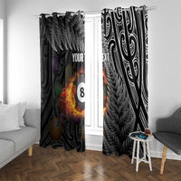 Personalised New Zealand Billiards Window Curtain Maori Fern On Fire 8 Ball LT14 With Grommets Black - Polynesian Pride