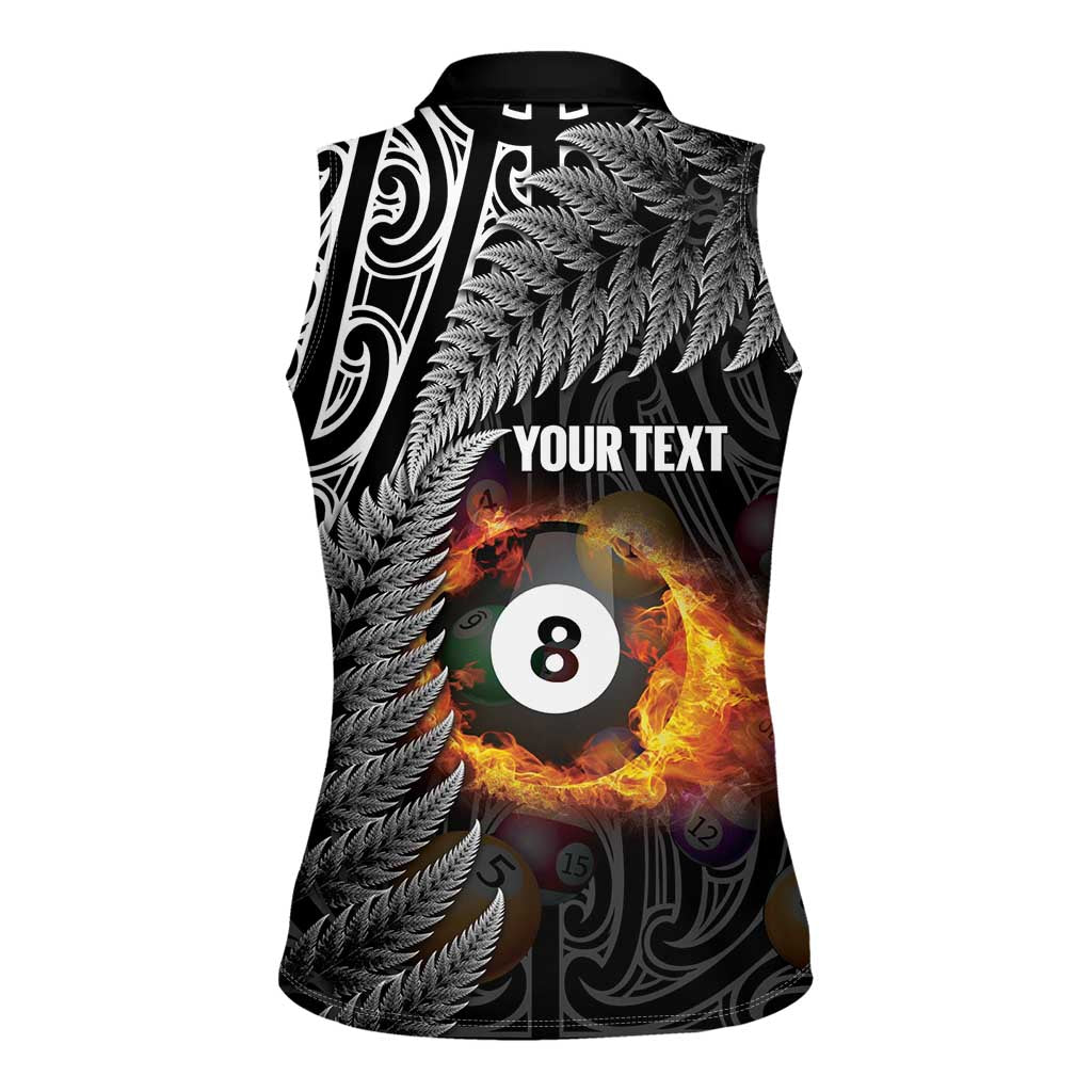 Personalised New Zealand Billiards Women Sleeveless Polo Shirt Maori Fern On Fire 8 Ball - Polynesian Pride