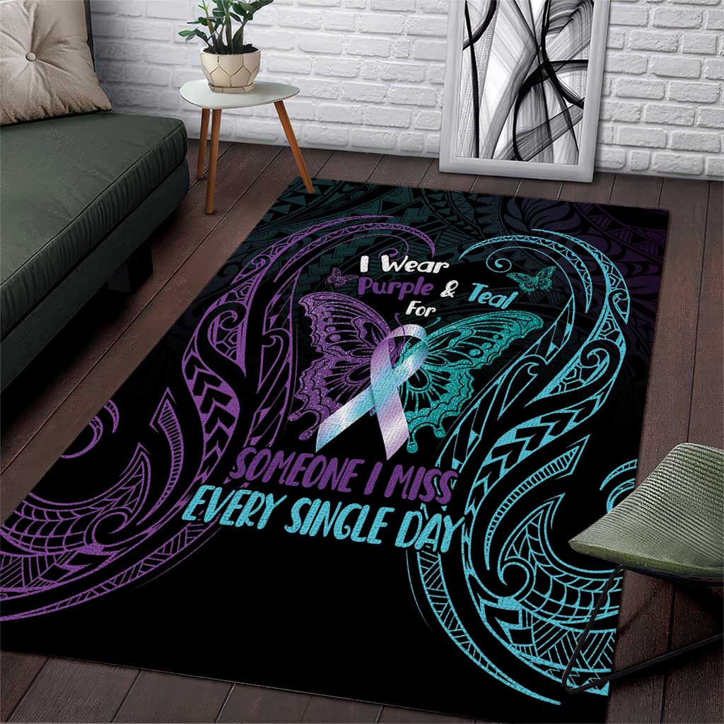 Suicide Awareness Memorial Area Rug I Wear Purple and Teal For Someone I Miss - Polynesian Pride