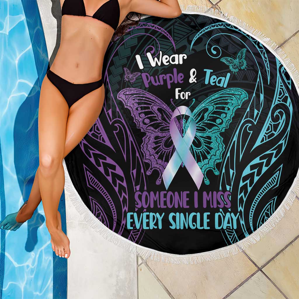 Suicide Awareness Memorial Beach Blanket I Wear Purple and Teal For Someone I Miss - Polynesian Pride