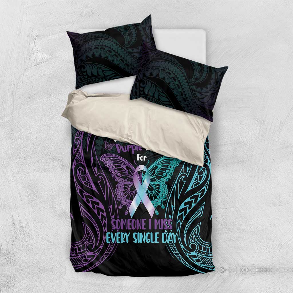 Suicide Awareness Memorial Bedding Set I Wear Purple and Teal For Someone I Miss - Polynesian Pride
