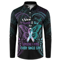 Suicide Awareness Memorial Button Sweatshirt I Wear Purple and Teal For Someone I Miss - Polynesian Pride
