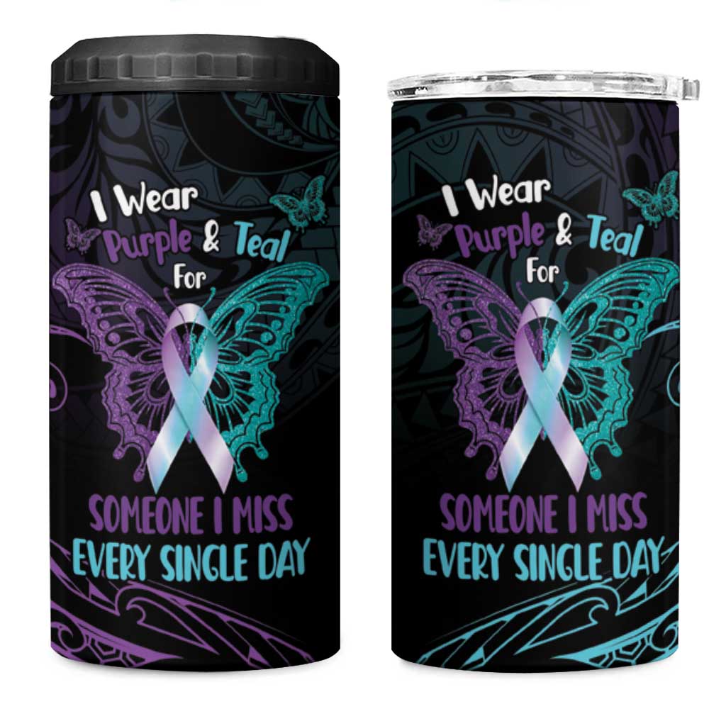 Suicide Awareness Memorial 4 in 1 Can Cooler Tumbler I Wear Purple and Teal For Someone I Miss - Polynesian Pride