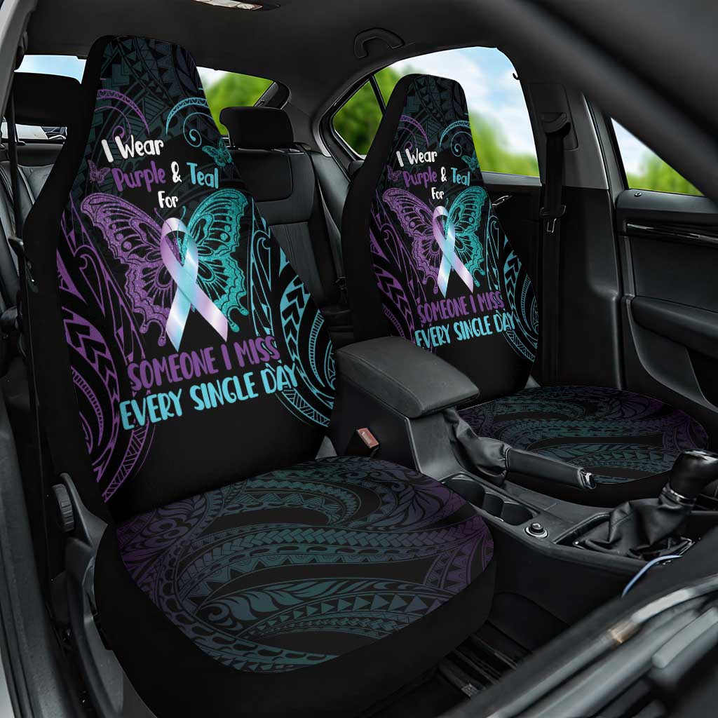 Suicide Awareness Memorial Car Seat Cover I Wear Purple and Teal For Someone I Miss - Polynesian Pride