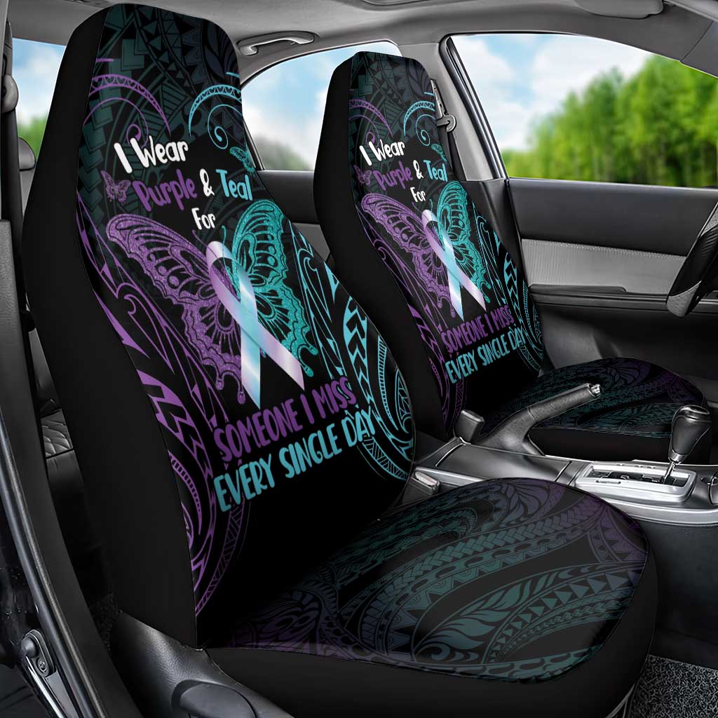 Suicide Awareness Memorial Car Seat Cover I Wear Purple and Teal For Someone I Miss - Polynesian Pride