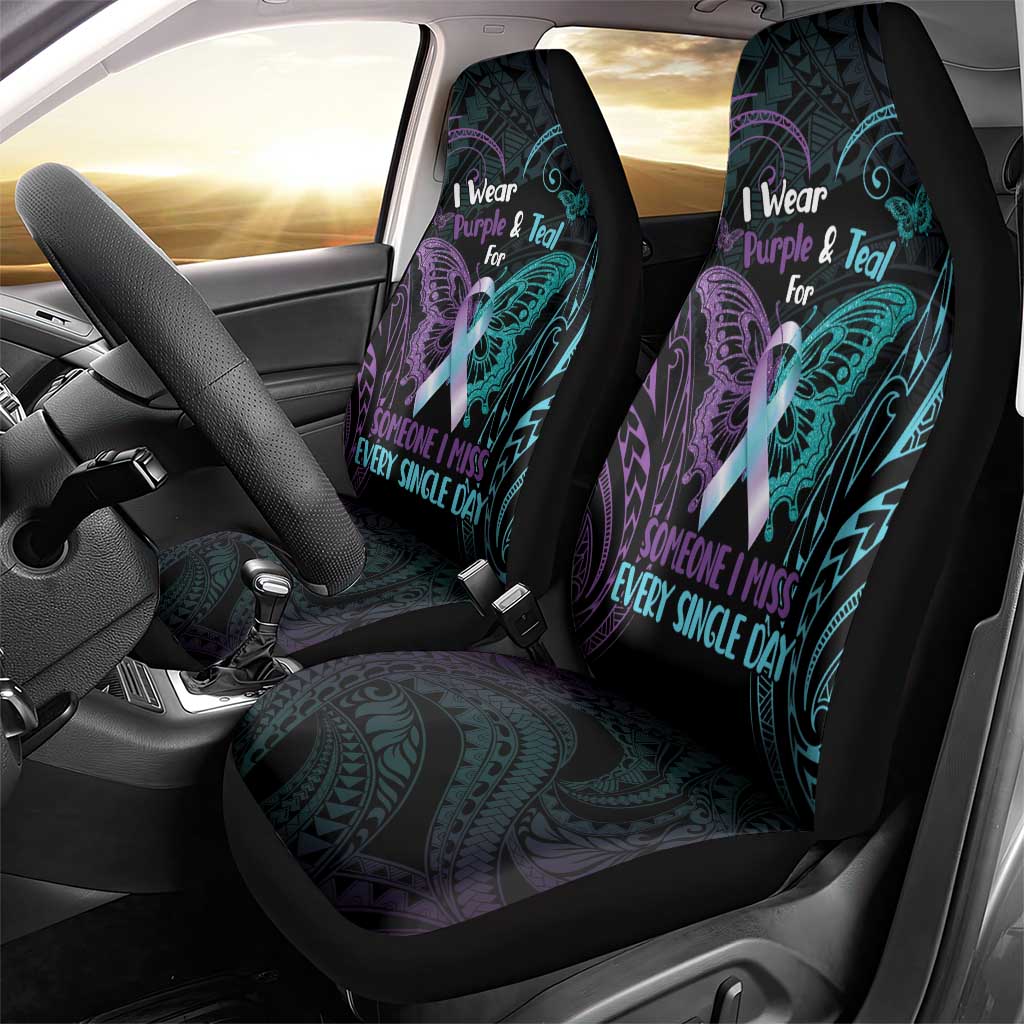 Suicide Awareness Memorial Car Seat Cover I Wear Purple and Teal For Someone I Miss - Polynesian Pride
