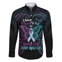 Suicide Awareness Memorial Family Matching Long Sleeve Bodycon Dress and Hawaiian Shirt I Wear Purple and Teal For Someone I Miss - Polynesian Pride
