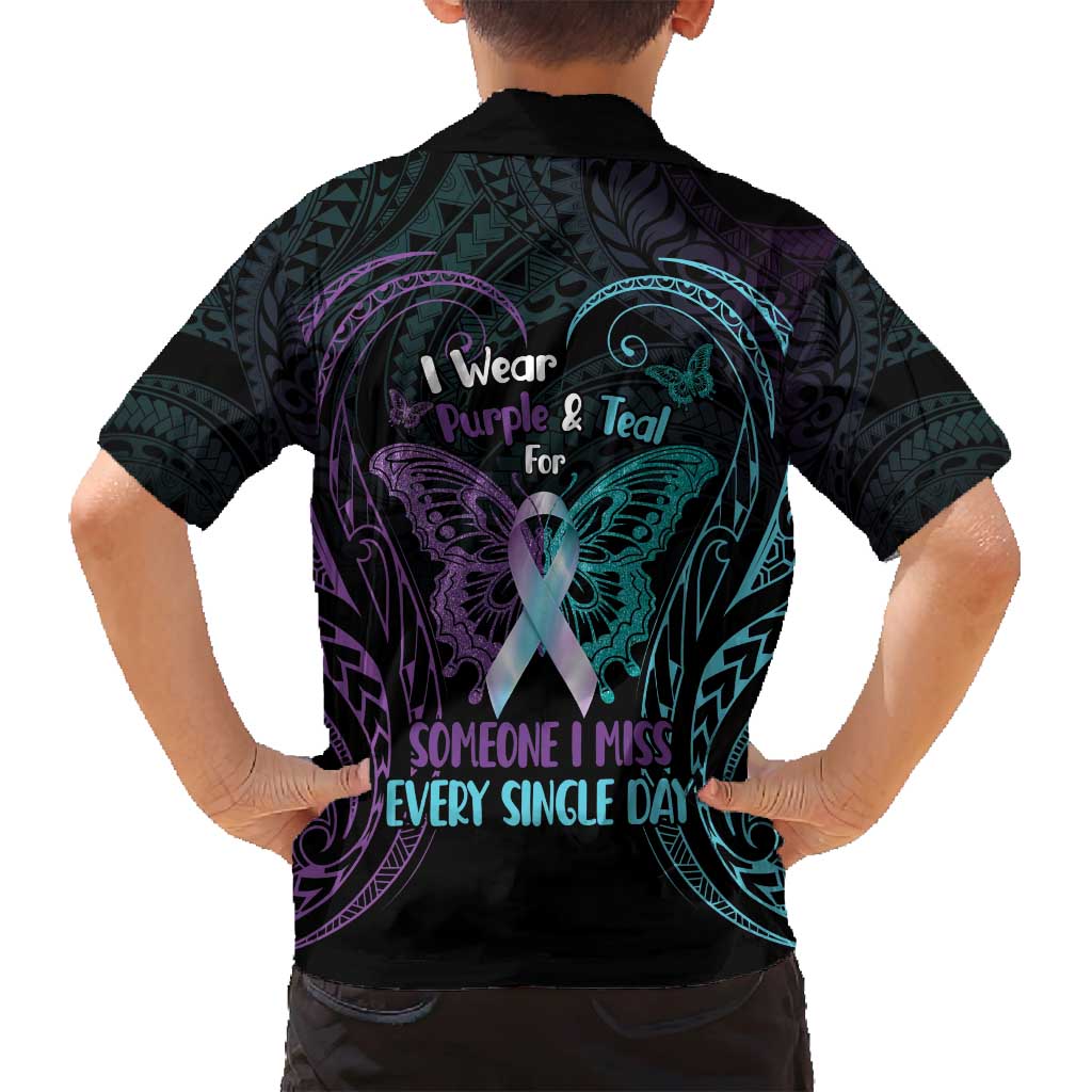 Suicide Awareness Memorial Family Matching Off Shoulder Maxi Dress and Hawaiian Shirt I Wear Purple and Teal For Someone I Miss - Polynesian Pride
