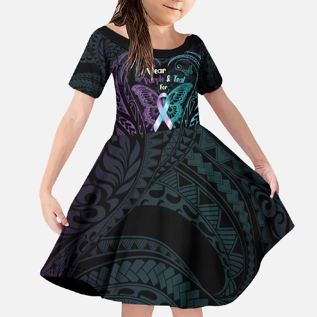 Suicide Awareness Memorial Family Matching Off Shoulder Maxi Dress and Hawaiian Shirt I Wear Purple and Teal For Someone I Miss - Polynesian Pride