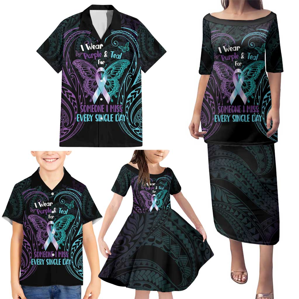 Suicide Awareness Memorial Family Matching Puletasi and Hawaiian Shirt I Wear Purple and Teal For Someone I Miss - Polynesian Pride