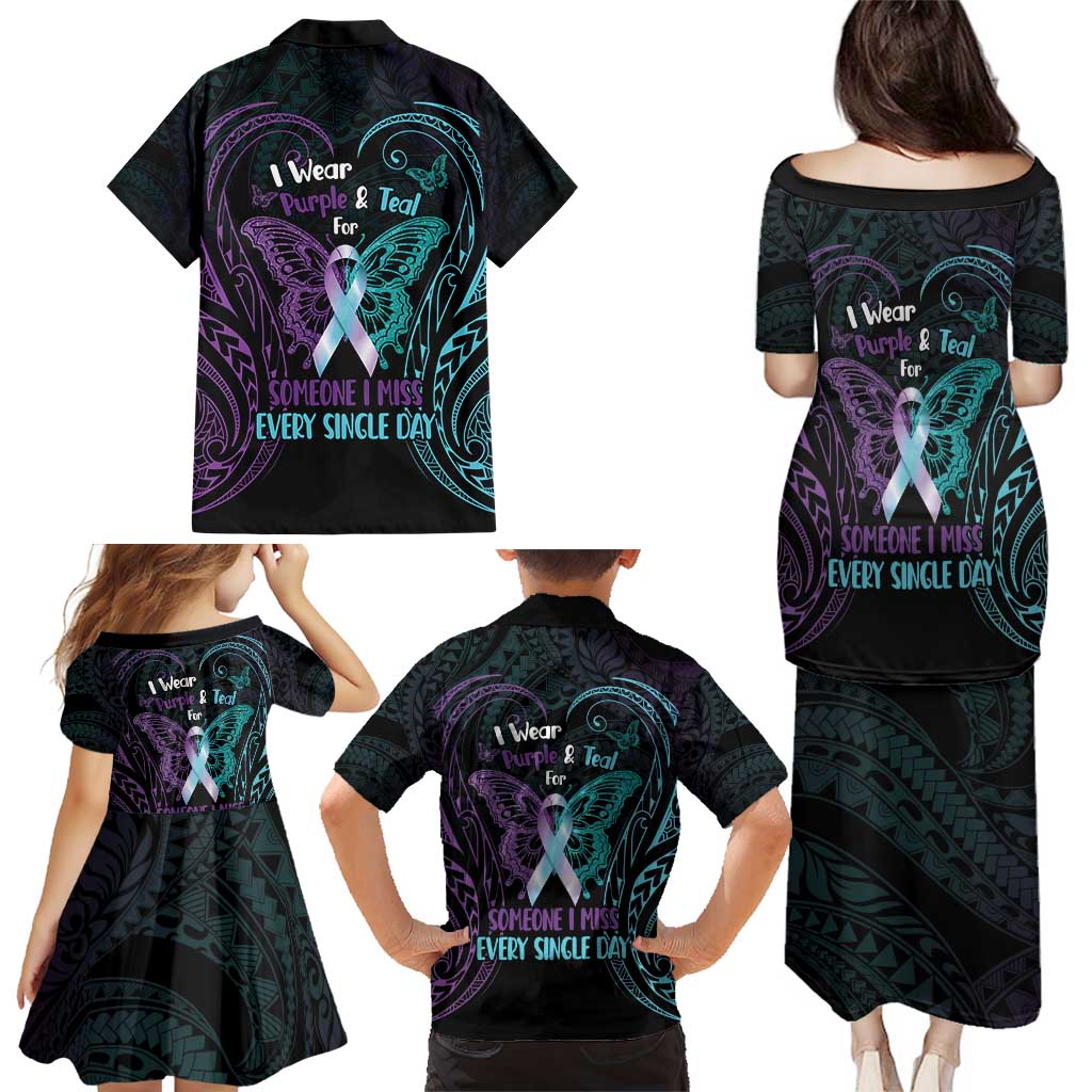 Suicide Awareness Memorial Family Matching Puletasi and Hawaiian Shirt I Wear Purple and Teal For Someone I Miss - Polynesian Pride