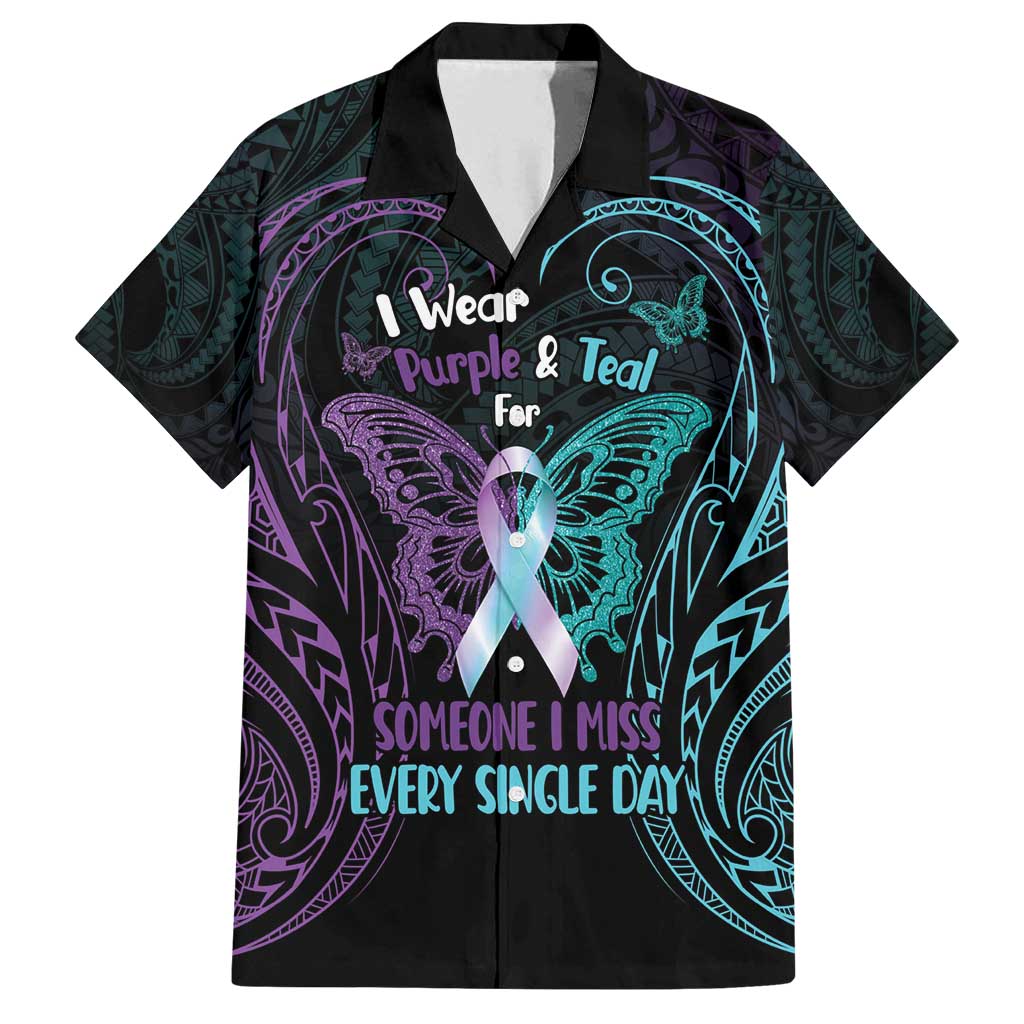 Suicide Awareness Memorial Family Matching Puletasi and Hawaiian Shirt I Wear Purple and Teal For Someone I Miss - Polynesian Pride