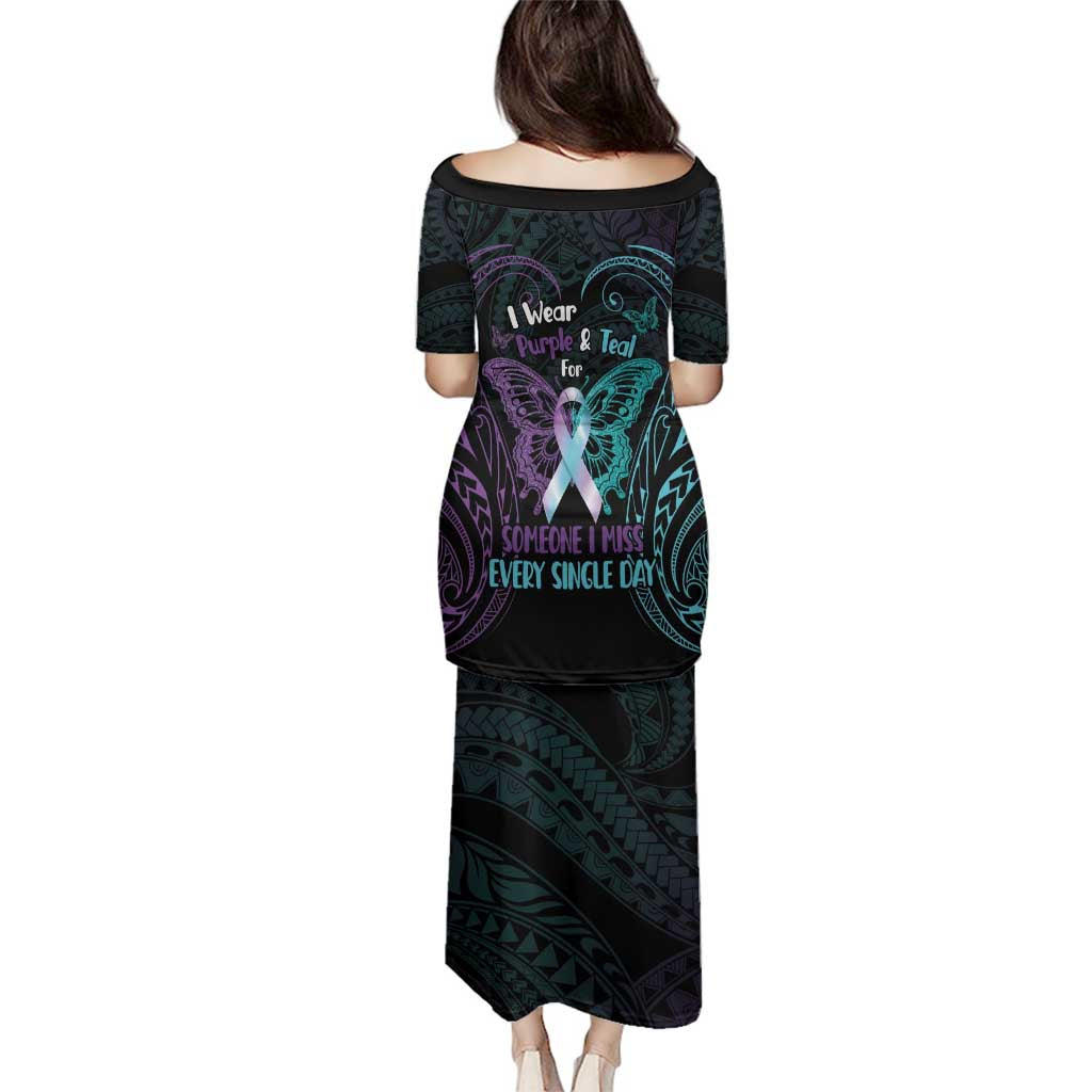 Suicide Awareness Memorial Family Matching Puletasi and Hawaiian Shirt I Wear Purple and Teal For Someone I Miss - Polynesian Pride