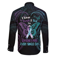 Suicide Awareness Memorial Family Matching Short Sleeve Bodycon Dress and Hawaiian Shirt I Wear Purple and Teal For Someone I Miss - Polynesian Pride