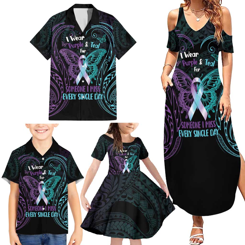 Suicide Awareness Memorial Family Matching Summer Maxi Dress and Hawaiian Shirt I Wear Purple and Teal For Someone I Miss LT14 - Polynesian Pride