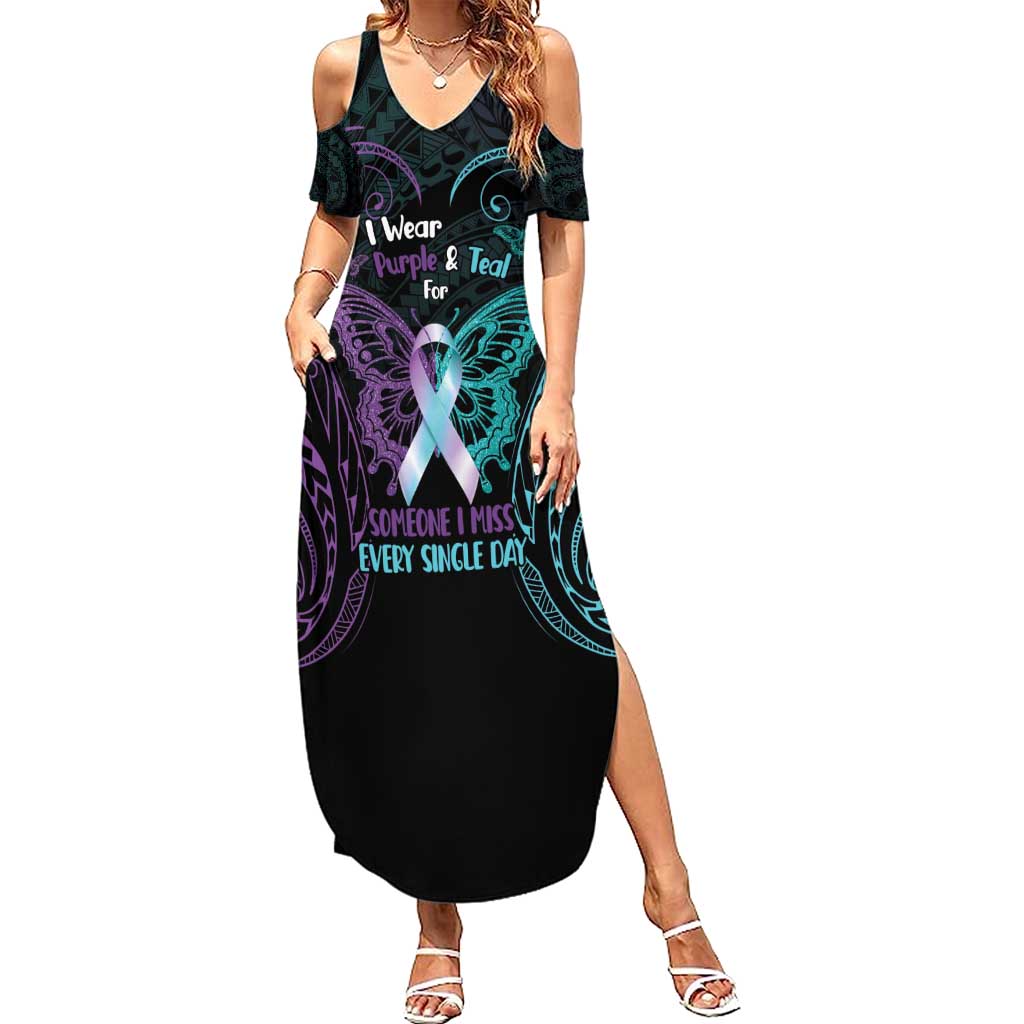 Suicide Awareness Memorial Family Matching Summer Maxi Dress and Hawaiian Shirt I Wear Purple and Teal For Someone I Miss - Polynesian Pride