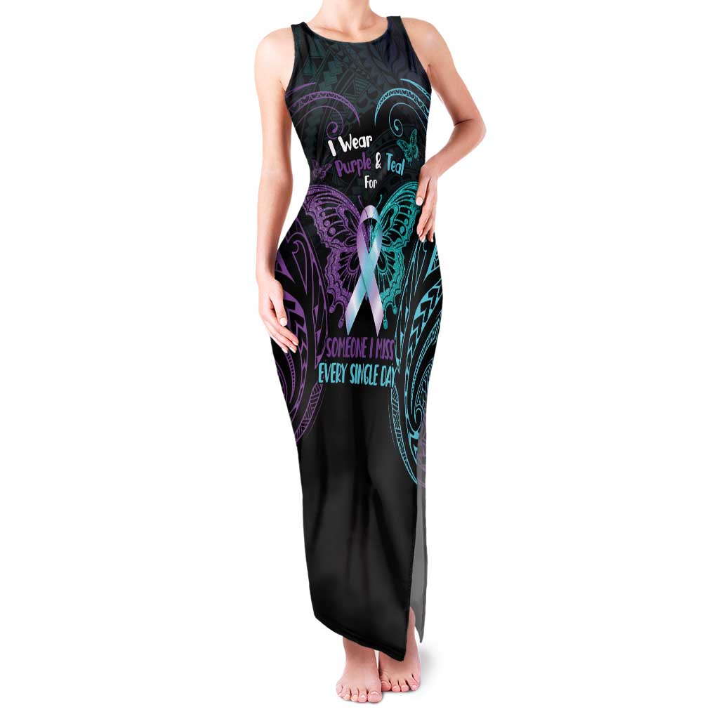 Suicide Awareness Memorial Family Matching Tank Maxi Dress and Hawaiian Shirt I Wear Purple and Teal For Someone I Miss - Polynesian Pride