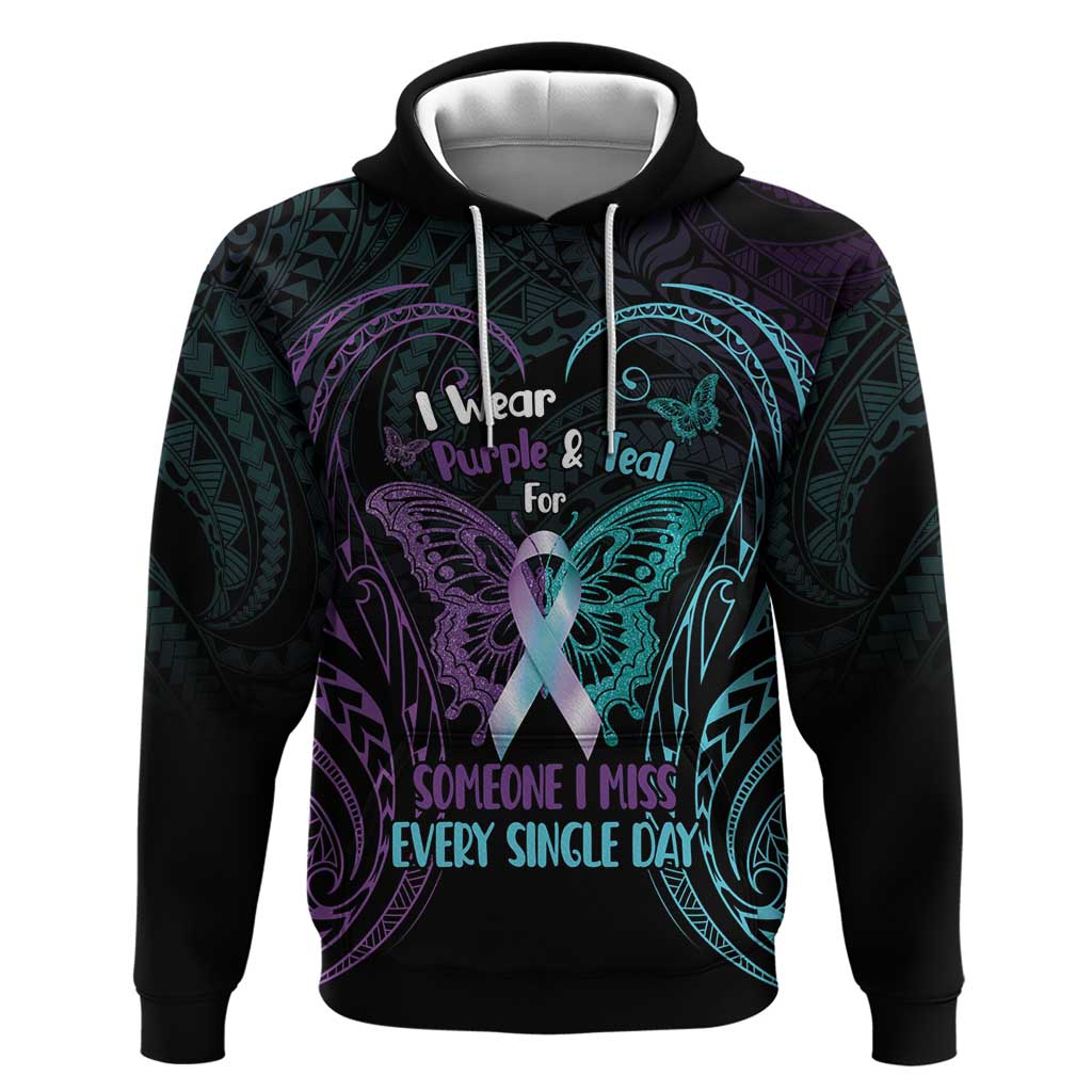 Suicide Awareness Memorial Hoodie I Wear Purple and Teal For Someone I Miss - Polynesian Pride