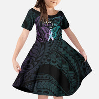 Suicide Awareness Memorial Kid Short Sleeve Dress I Wear Purple and Teal For Someone I Miss - Polynesian Pride