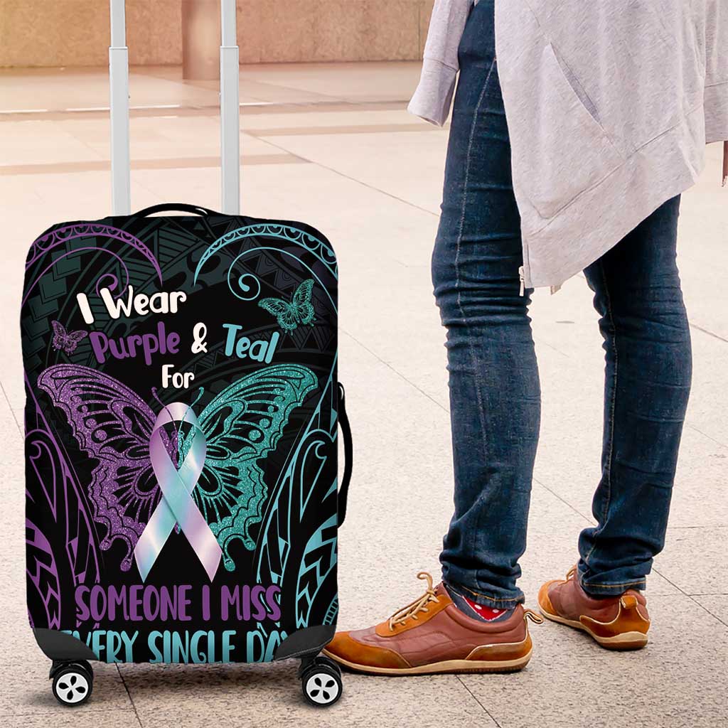 Suicide Awareness Memorial Luggage Cover I Wear Purple and Teal For Someone I Miss - Polynesian Pride