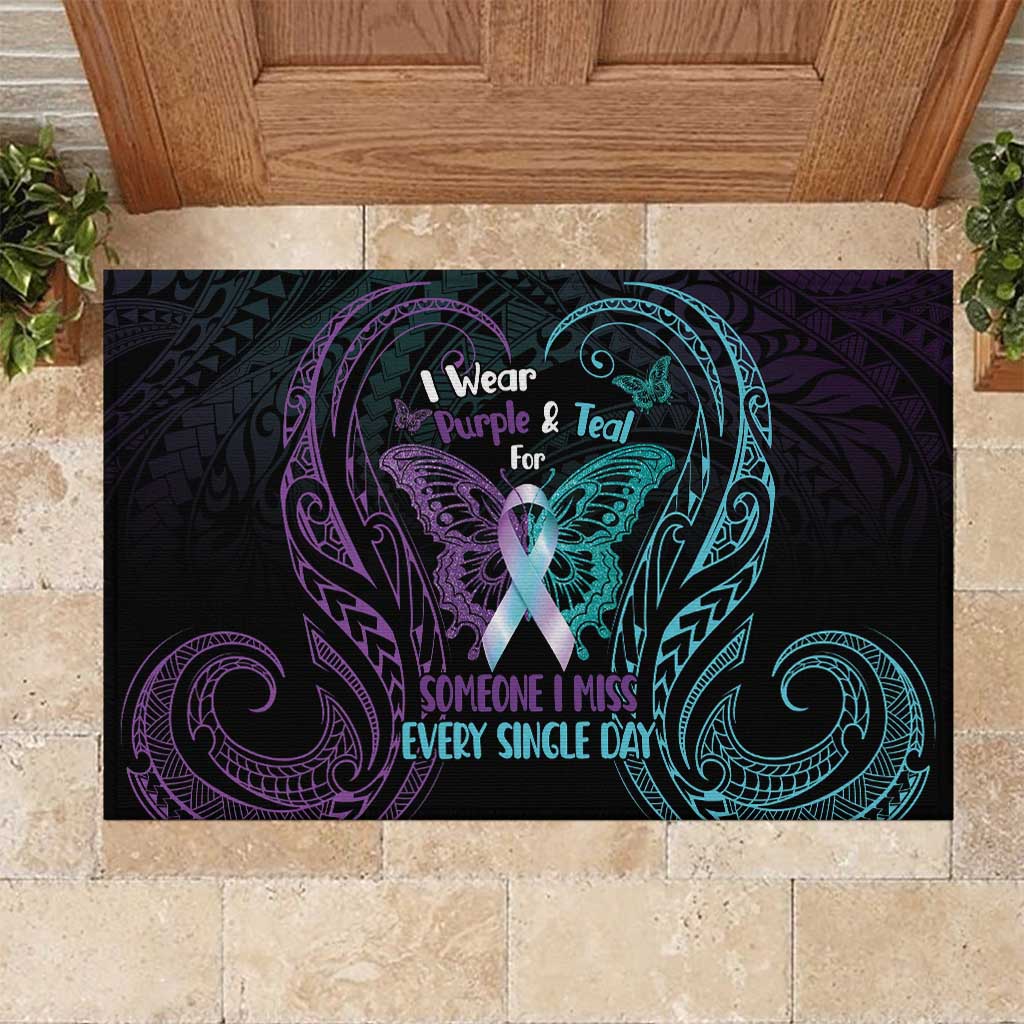 Suicide Awareness Memorial Rubber Doormat I Wear Purple and Teal For Someone I Miss - Polynesian Pride