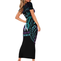 Suicide Awareness Memorial Short Sleeve Bodycon Dress I Wear Purple and Teal For Someone I Miss - Polynesian Pride