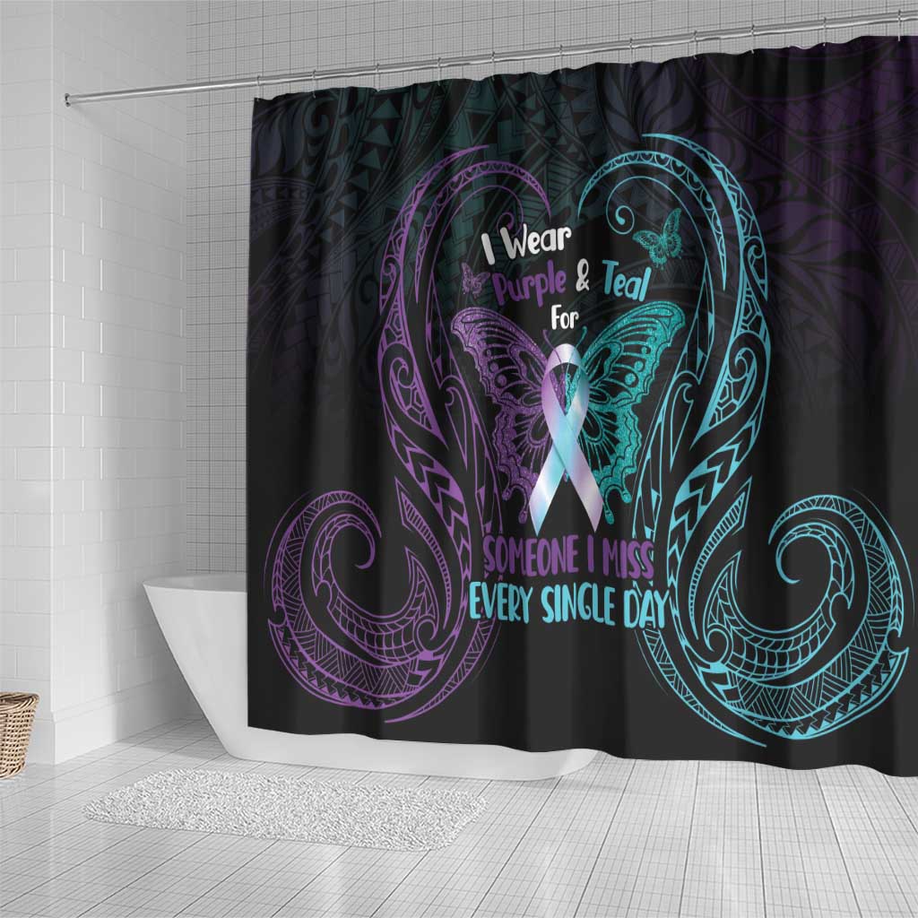 Suicide Awareness Memorial Shower Curtain I Wear Purple and Teal For Someone I Miss - Polynesian Pride
