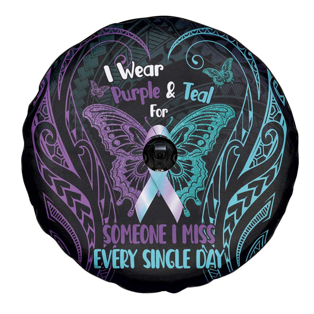 Suicide Awareness Memorial Spare Tire Cover I Wear Purple and Teal For Someone I Miss - Polynesian Pride