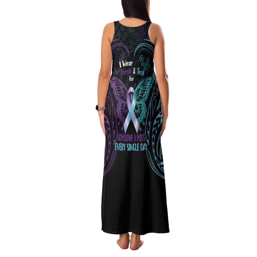 Suicide Awareness Memorial Tank Maxi Dress I Wear Purple and Teal For Someone I Miss - Polynesian Pride