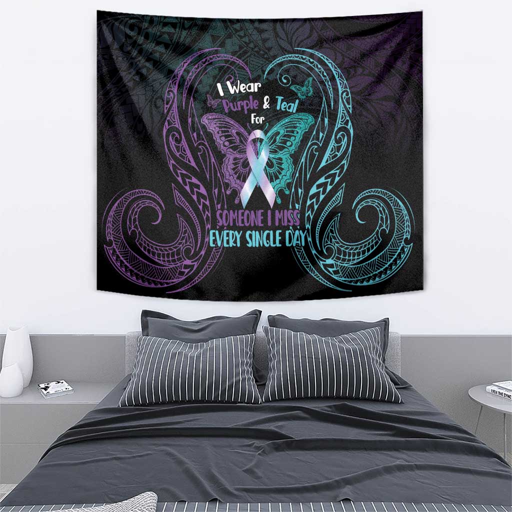 Suicide Awareness Memorial Tapestry I Wear Purple and Teal For Someone I Miss - Polynesian Pride