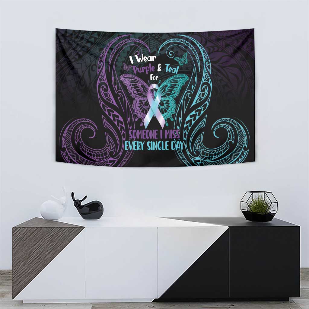 Suicide Awareness Memorial Tapestry I Wear Purple and Teal For Someone I Miss - Polynesian Pride