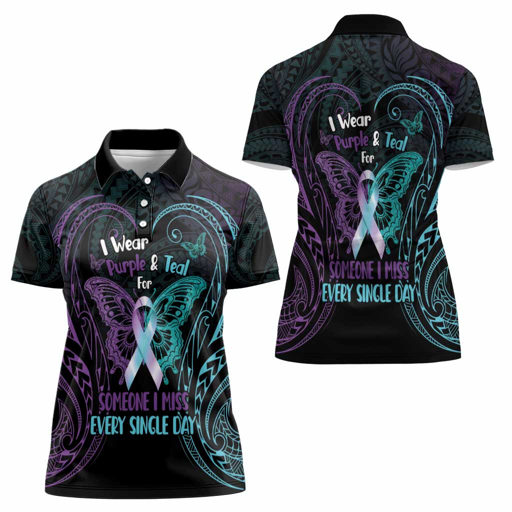 Suicide Awareness Memorial Women Polo Shirt I Wear Purple and Teal For Someone I Miss - Polynesian Pride