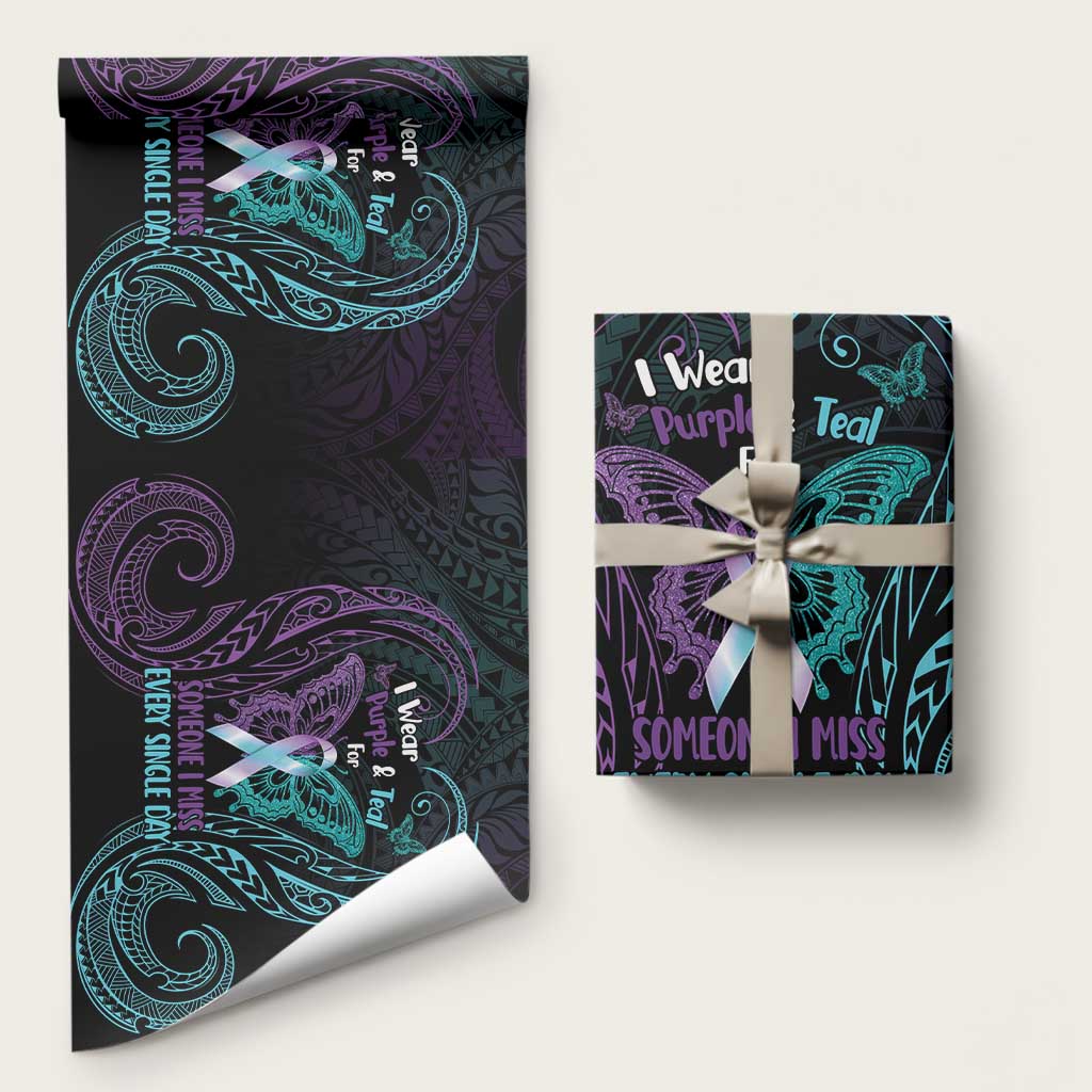 Suicide Awareness Memorial Wrapping Paper I Wear Purple and Teal For Someone I Miss - Polynesian Pride