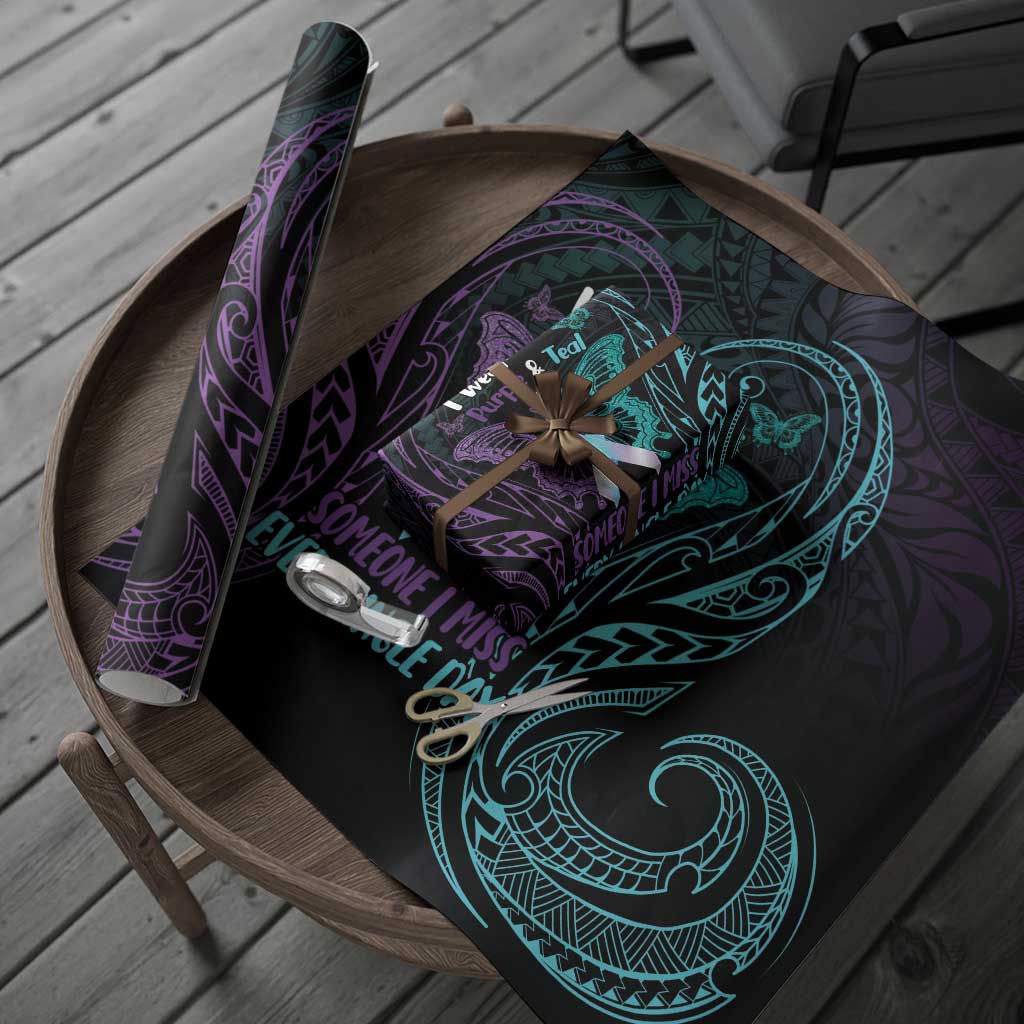 Suicide Awareness Memorial Wrapping Paper I Wear Purple and Teal For Someone I Miss - Polynesian Pride