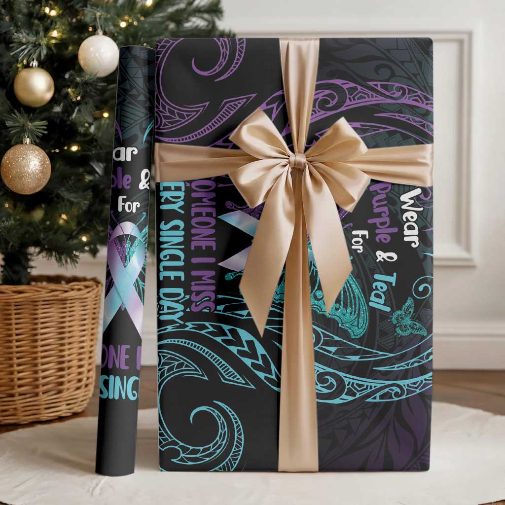 Suicide Awareness Memorial Wrapping Paper I Wear Purple and Teal For Someone I Miss - Polynesian Pride