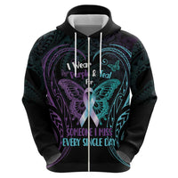 Suicide Awareness Memorial Zip Hoodie I Wear Purple and Teal For Someone I Miss - Polynesian Pride