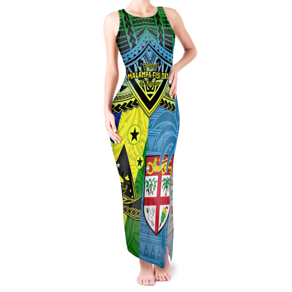 Malampa Fiji Day Tank Maxi Dress Together We Grow Proud Polynesian Tapa Artsy LT14 Women Blue - Polynesian Pride